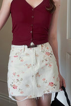 Vintage Floral Denim High Waist Bodycon Mini Skirt image 1