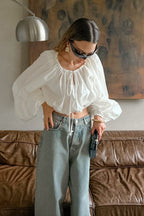 Sleek Drawstring Tie Waist Round Neck Blouse image 2