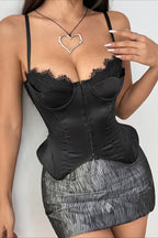 Vintage Heavy Black Patchwork Double Hem Cami Top image 1