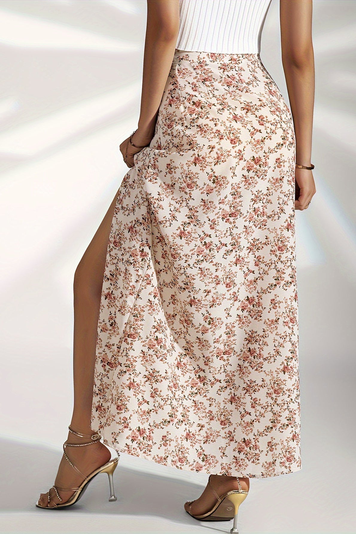 High Waist Split Floral Slim Maxi Skirt image 2