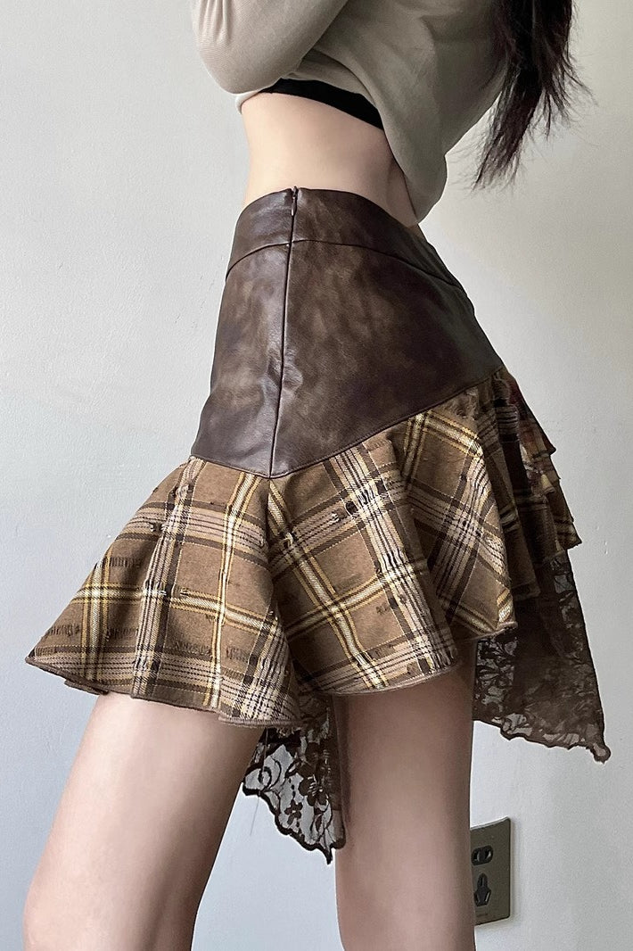 Post-Apoc Plaid Paneled V-Waist Mini Skirt image 3