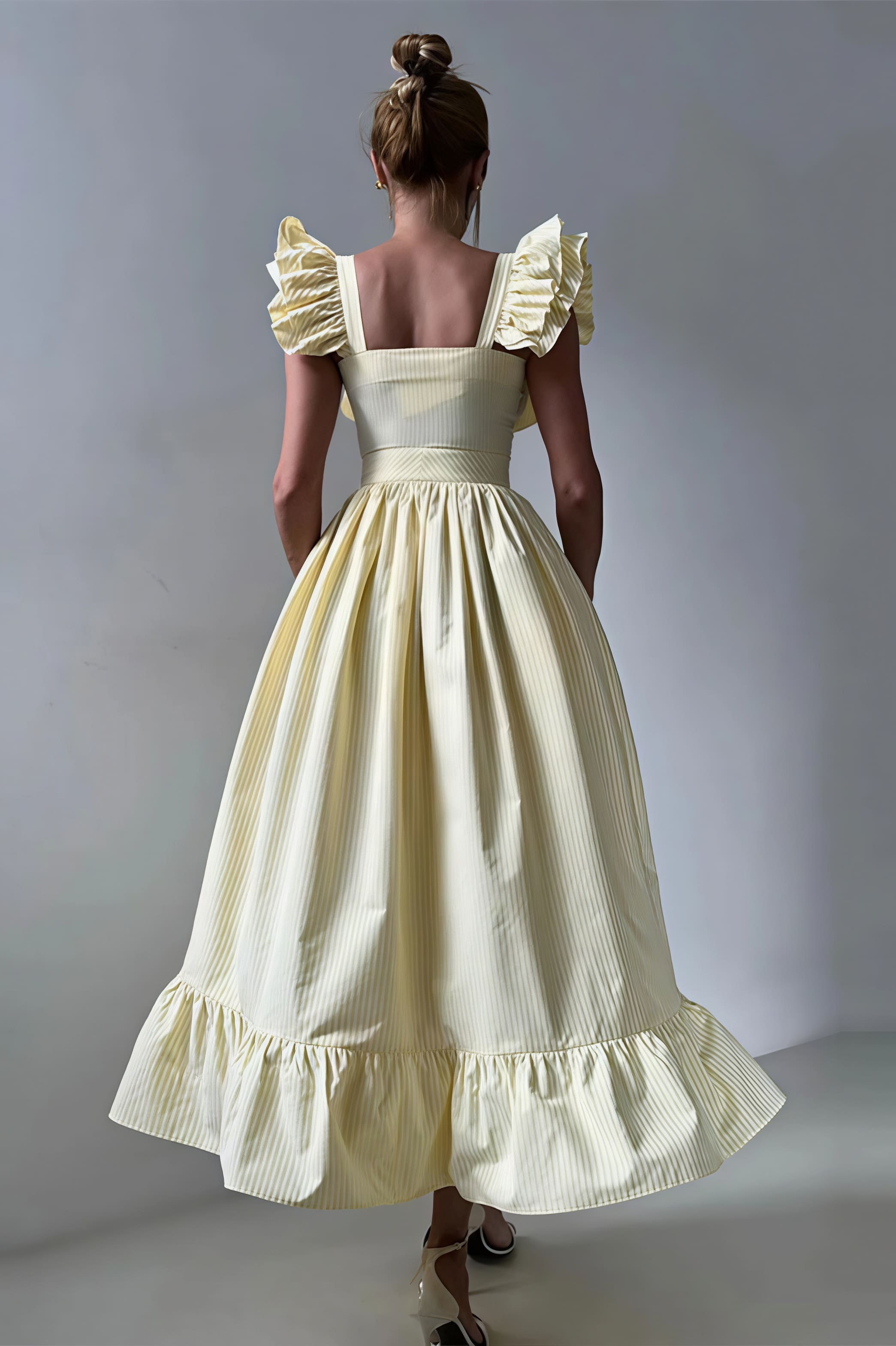 Ruffle Striped Square Collar Midi Dress image 5