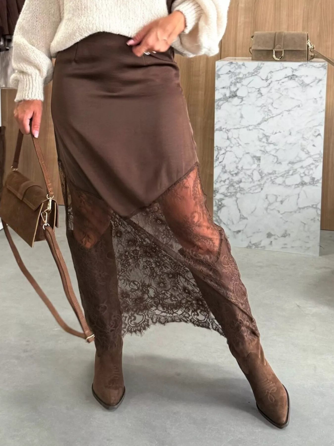 Livia Lace Skirt detail view styled for Avrienne