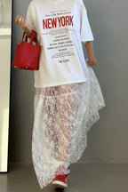 Floral Lace Sheer High-Waist A-Line Skirt image 2