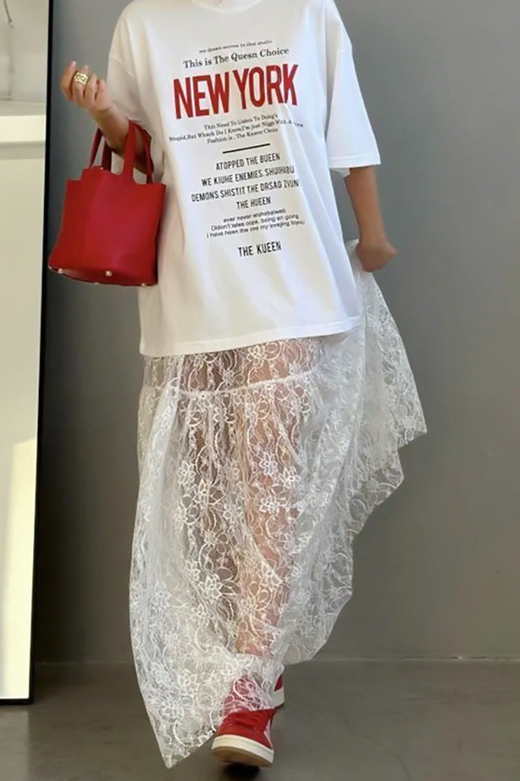 Floral Lace Sheer High-Waist A-Line Skirt image 2