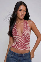Mesh Zebra Print Halter Top image 4