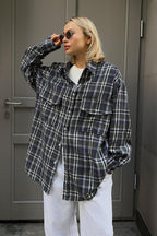 Plaid Mid Length Double Pocket Shirt Blouse image 2
