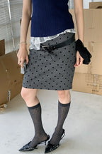 High Waist Flocked Polka Dot Bodycon Midi Skirt image 1