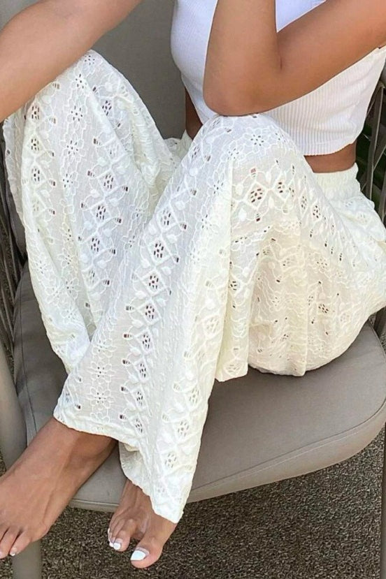 Solid Cutout Embroidered Elastic Waist Pants image 2