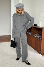 Knit Ribbed Collar Long Sleeve Loose Two Piece Set image 12