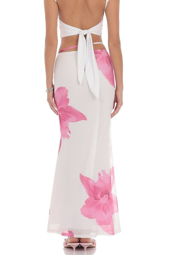 Mesh Floral Tie Bodycon Maxi Skirt image 3