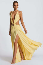 Halter Deep V Tie Backless High Slit Maxi Dress image 6