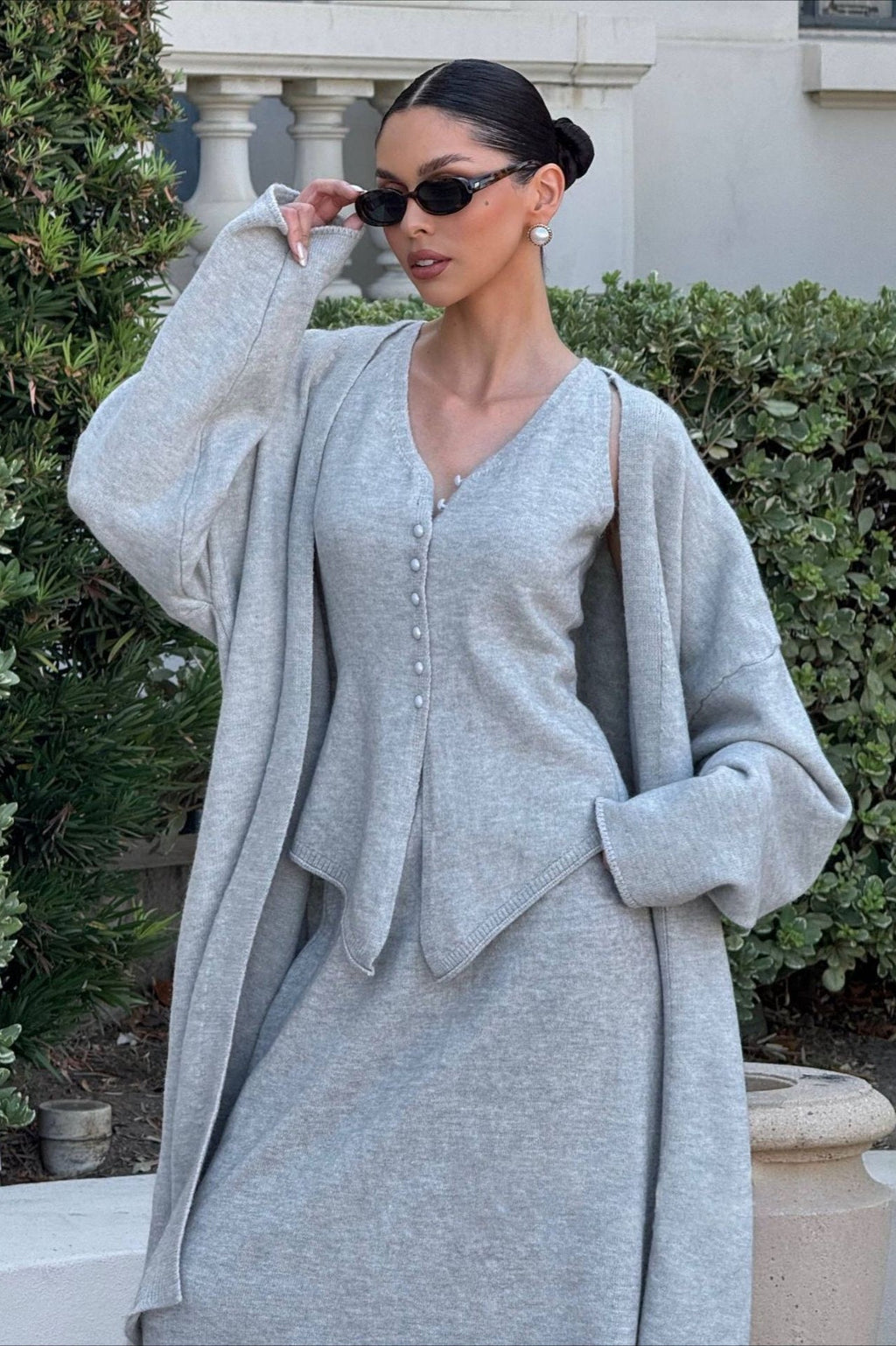 Vintage Gray Knit Jacket Vest & Maxi Skirt Three Piece Set image 2