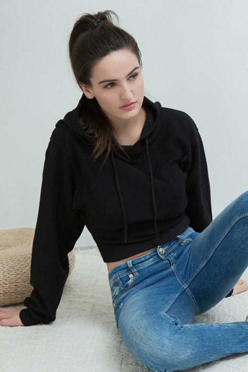 Cropped Hooded Waist Cinched Crop Top Slouchy Loose Hoodie image 11