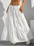 Capri Tiered Maxi Skirt detail view styled for Avrienne