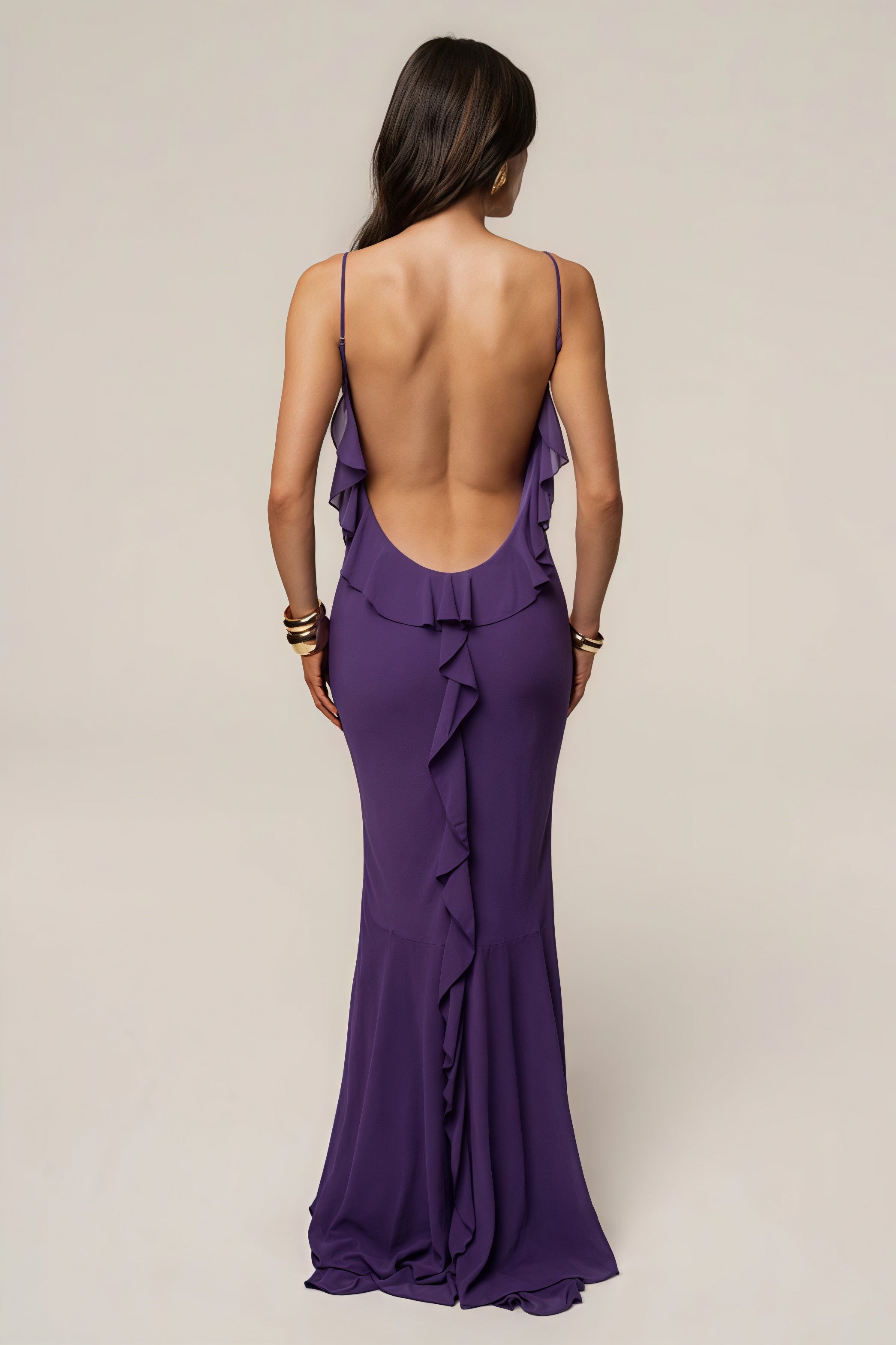 Elegant Open Back Ruffle Panel Maxi Dress image 2