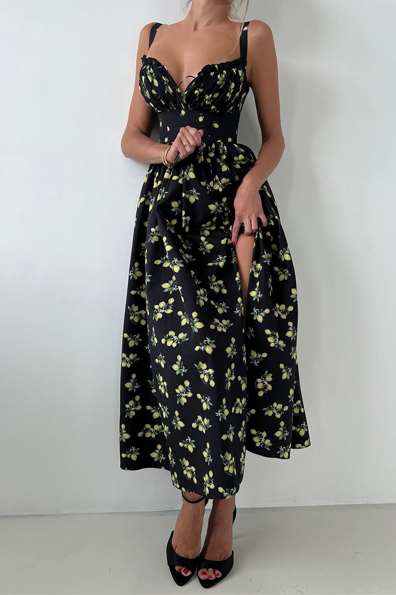 Floral Cami Tie High Waist Slit Midi Dress image 9
