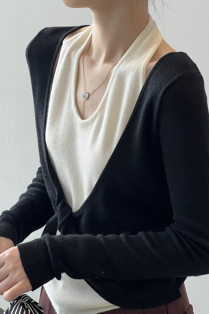 Patchwork Layered Halter Long Sleeve Tee image 17