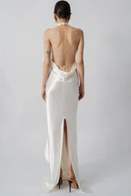 Elegant Draped Neck Backless Slit Long Prom Dress image 5