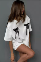 Minimalist Casual 3D Bow Lace Short Sleeve T-shirt image 3