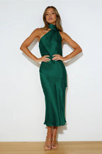 Sexy Satin Slit Hem Backless Midi Dress image 2