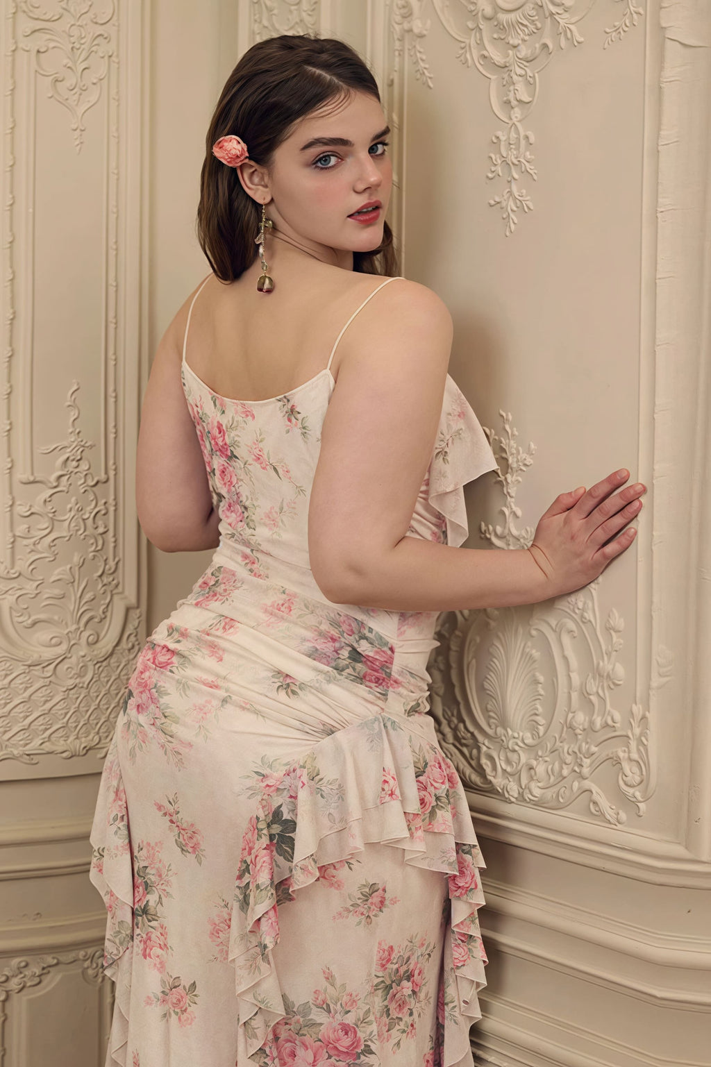 Ruffled Floral Asymmetrical Cami Maxi Dress image 8