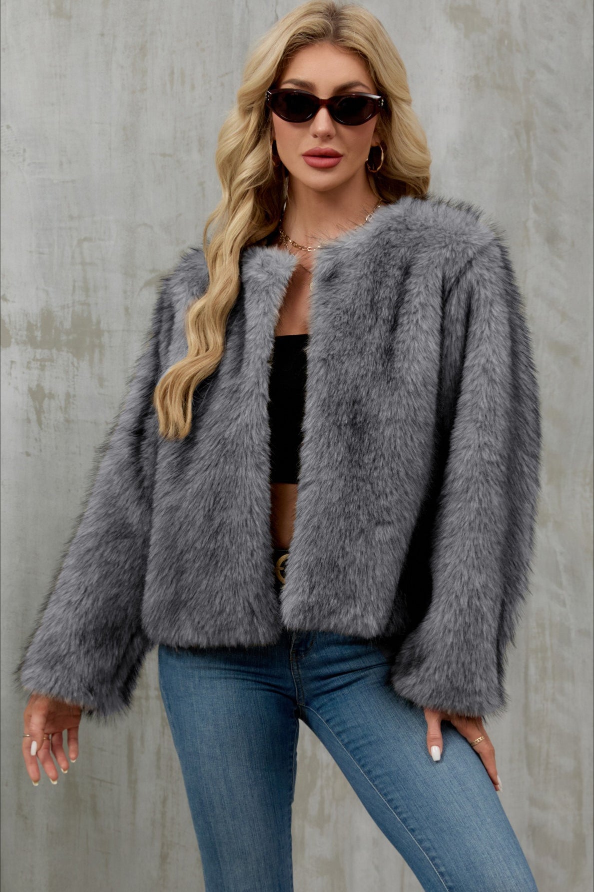 Plush Short Fur Open Cardigan Coat image 3