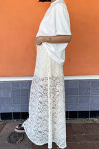 White Lace Sheer High Waist A-Line Skirt image 4