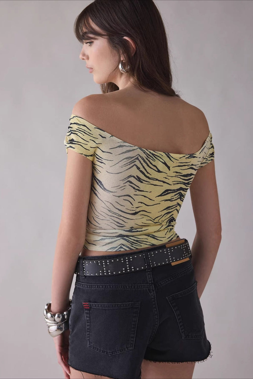 Print One Shoulder Ruched Cropped T-shirt image 3
