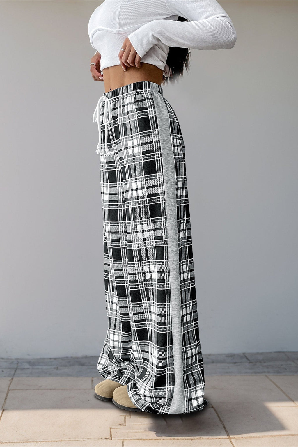 Plaid Elastic Waist Loose Fit Pants image 2