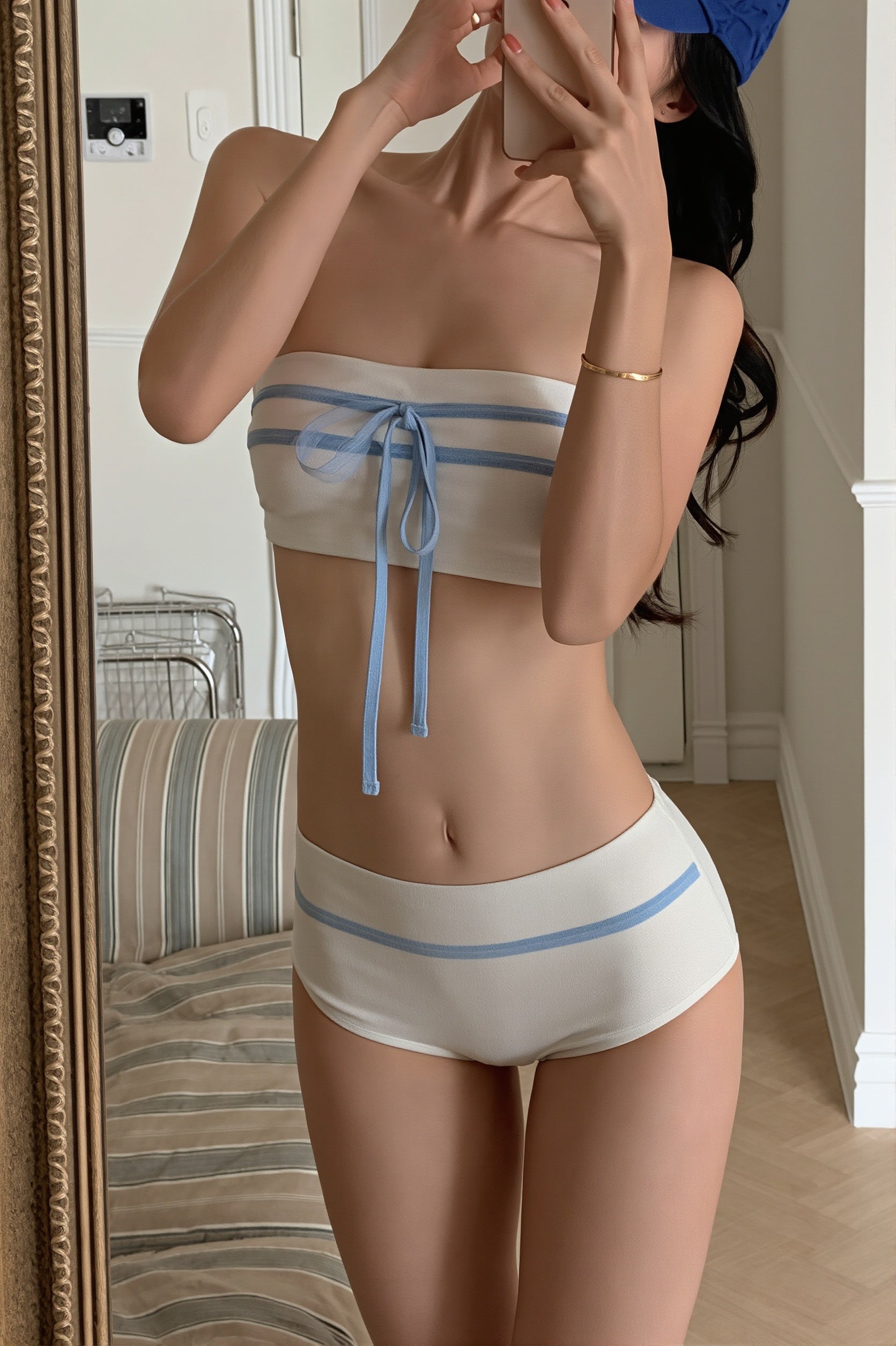 Bandeau Color Block Bow Sweet Bikini Set image 6
