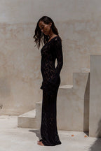 Sheer Knit Turtleneck Maxi Boho Dress image 5