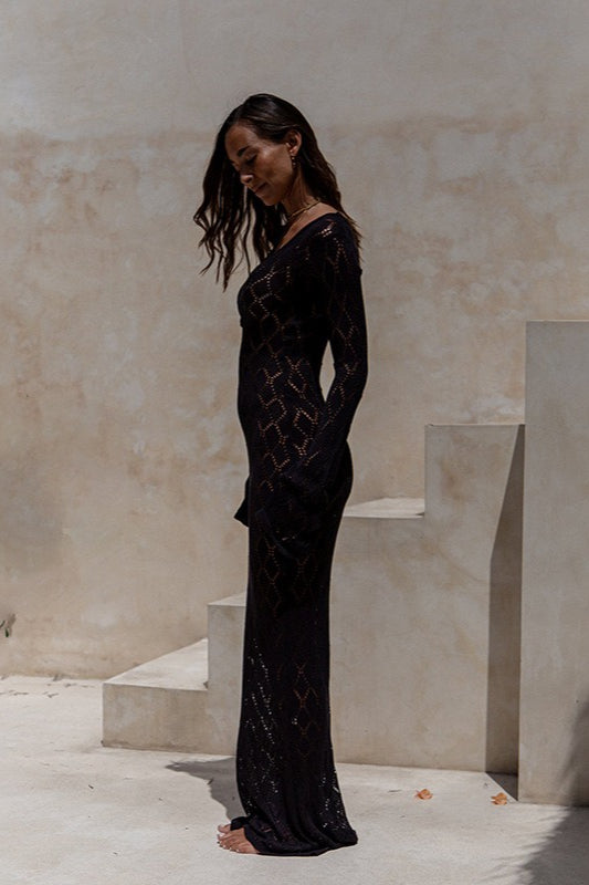Sheer Knit Turtleneck Maxi Boho Dress image 5
