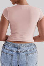 Solid U-Neck Cropped Slim T-shirt image 5