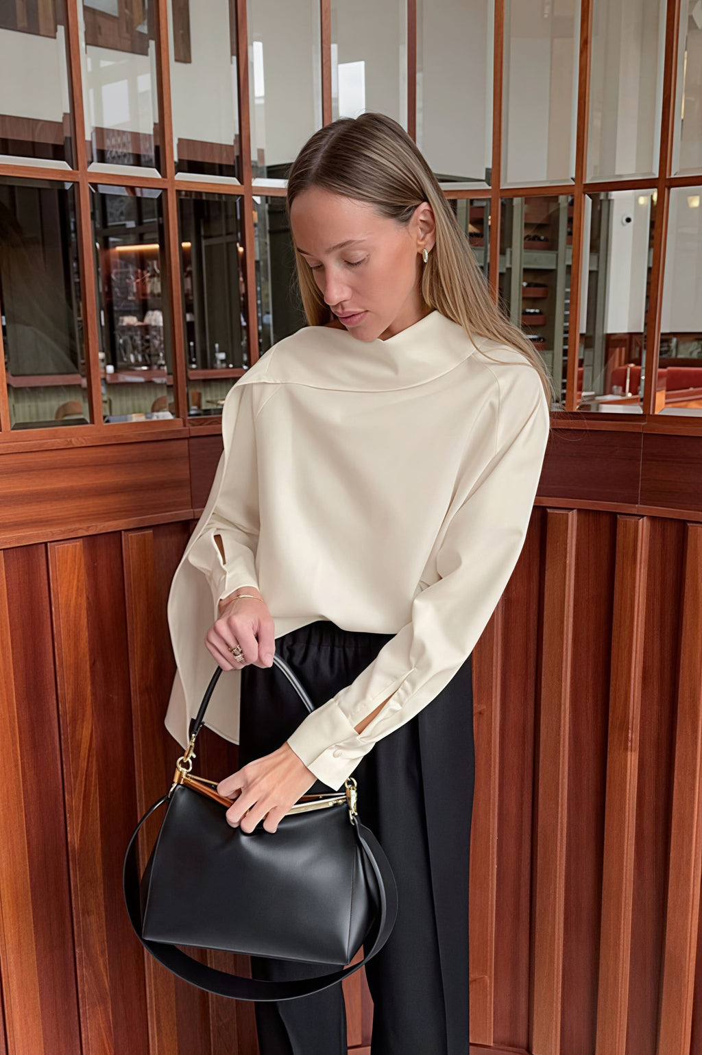 Chic Tie Detail Apricot Long Sleeve Blouse image 2