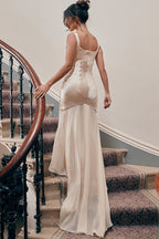 Elegant Flowy Satin Chiffon Patchwork Cami Bodycon Maxi Dress image 8
