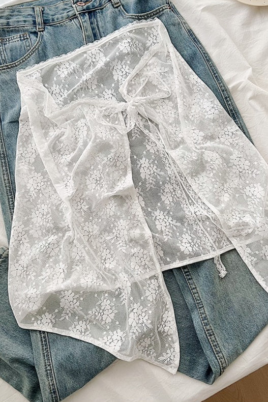 White Lace Apron Skirt with Tie Versatile Half Skirt image 5