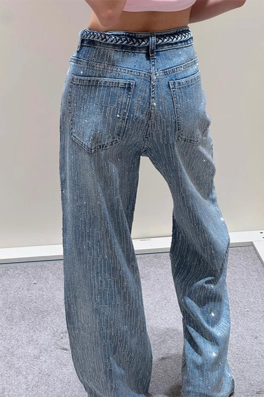 Rhinestone Embellished Denim Jeans image 4