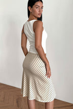 Elegant Striped Irregular Midi Skirt image 9