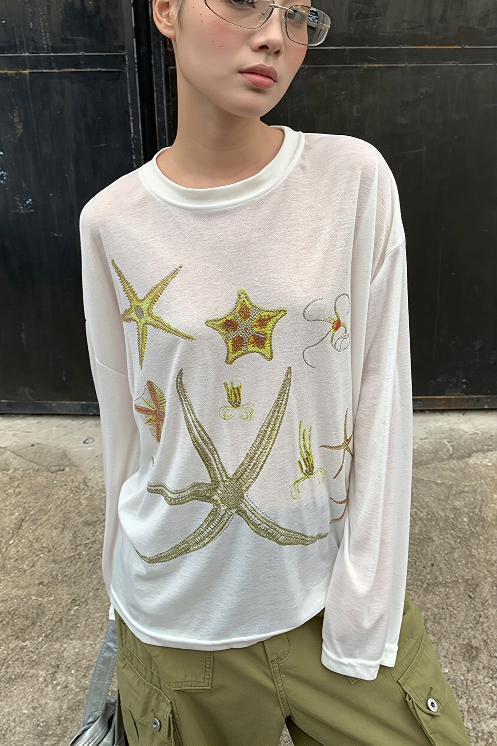 Casual Starfish Sheer Long Sleeve T-shirt image 2