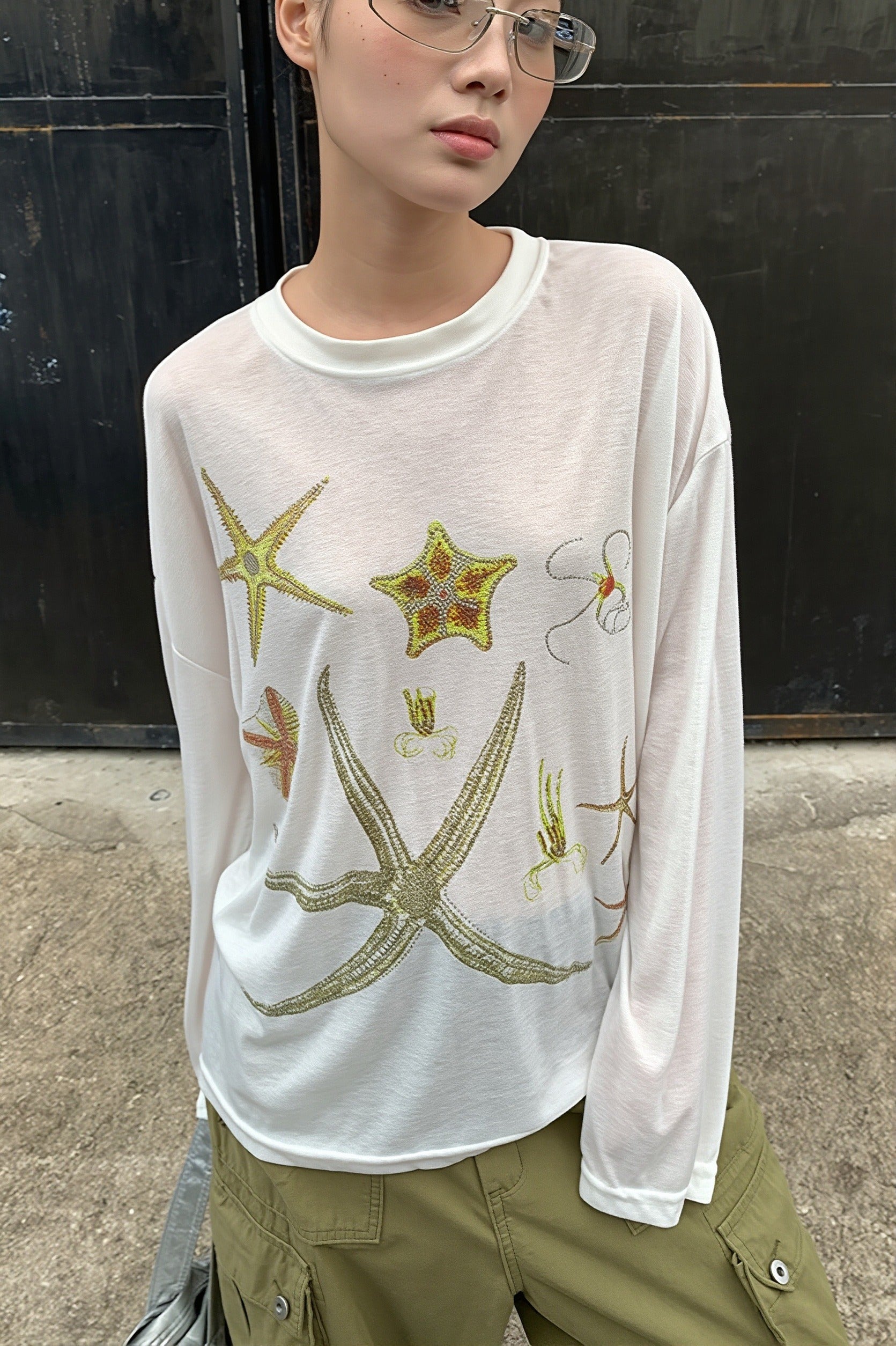 Casual Starfish Sheer Long Sleeve T-shirt image 2