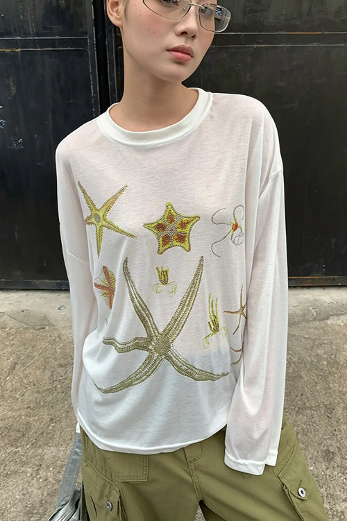 Casual Starfish Sheer Long Sleeve T-shirt image 2