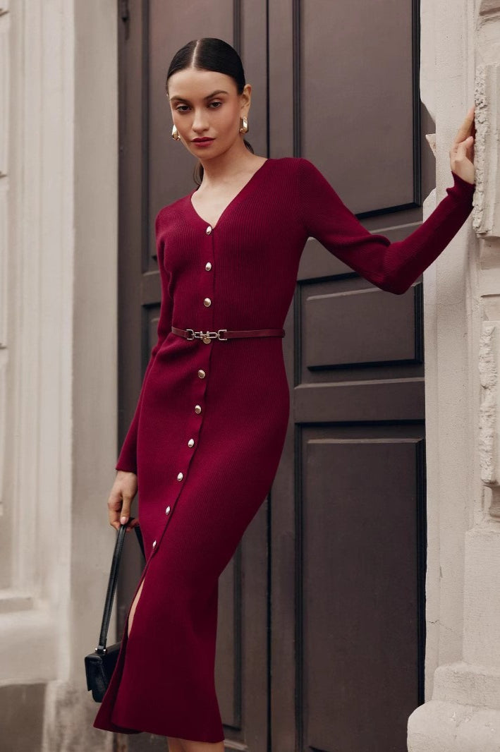 Long Sleeve Button Sweater Dress image 1