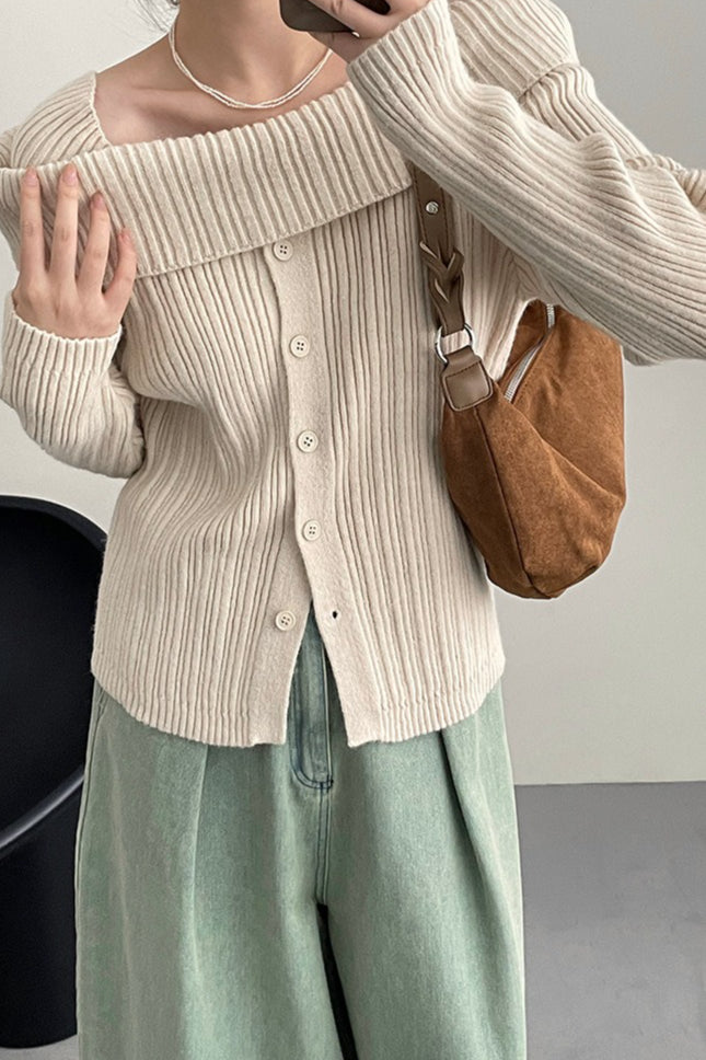 Soft Off-Shoulder Loose Irregular Knit Top image 3