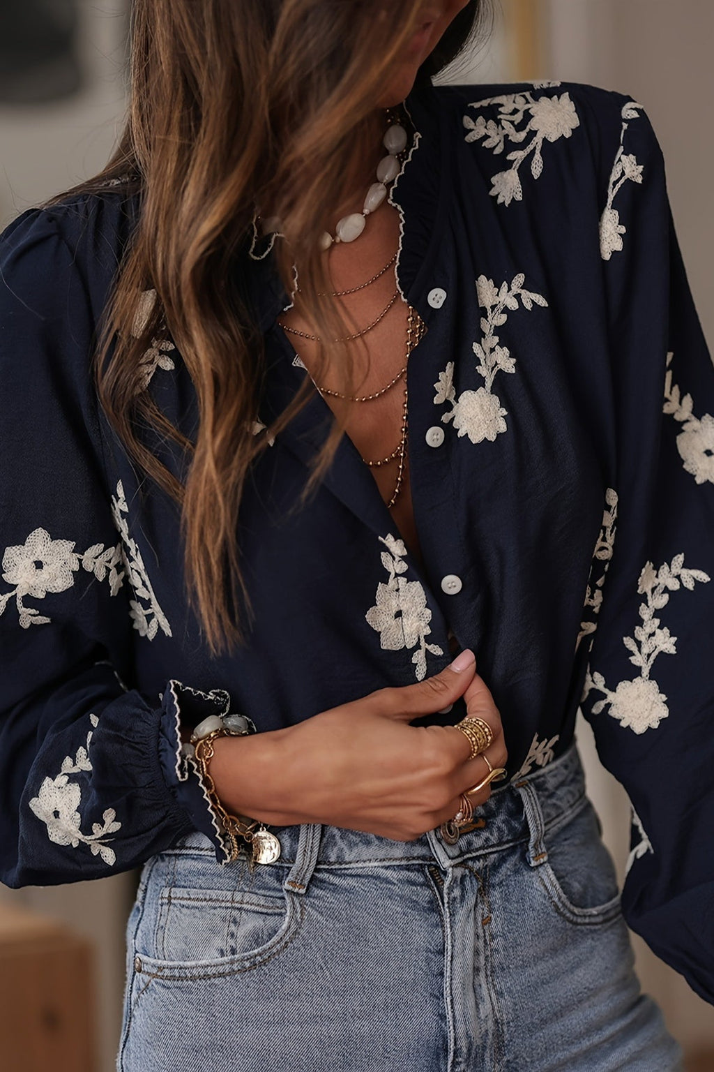 Long Sleeve Printed Lantern Sleeve Blouse image 7