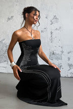 Rhinestone Strapless Off Shoulder Maxi Dress image 3