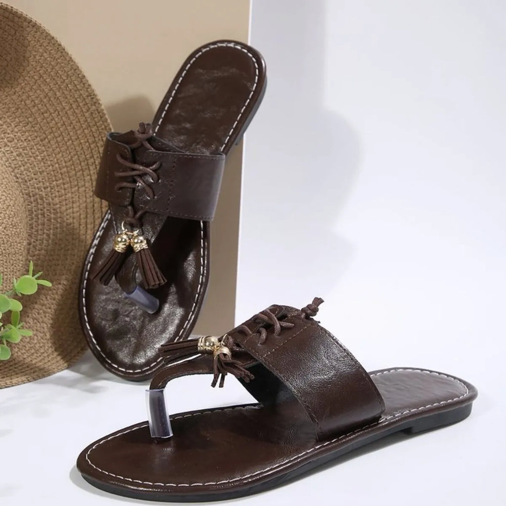 Elodie Toe-Loop Sandals detail view styled for Avrienne