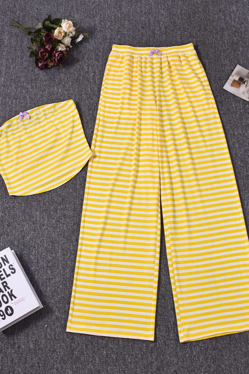 Casual Yellow Stripe Bow Two Piece Set image 5