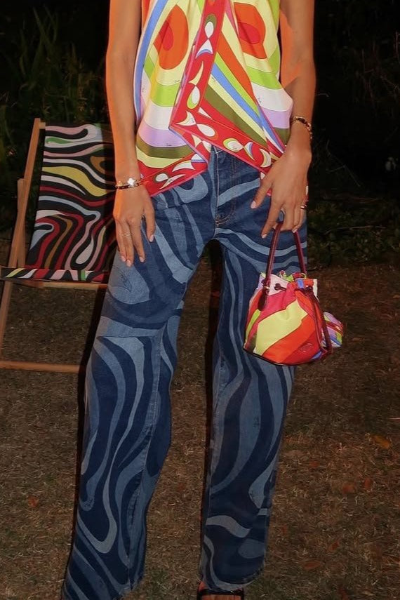 Ripple Print Casual Straight Jeans image 4