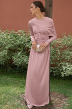 Vintage Ruched High Waist Long Sleeve Maxi Dress image 1